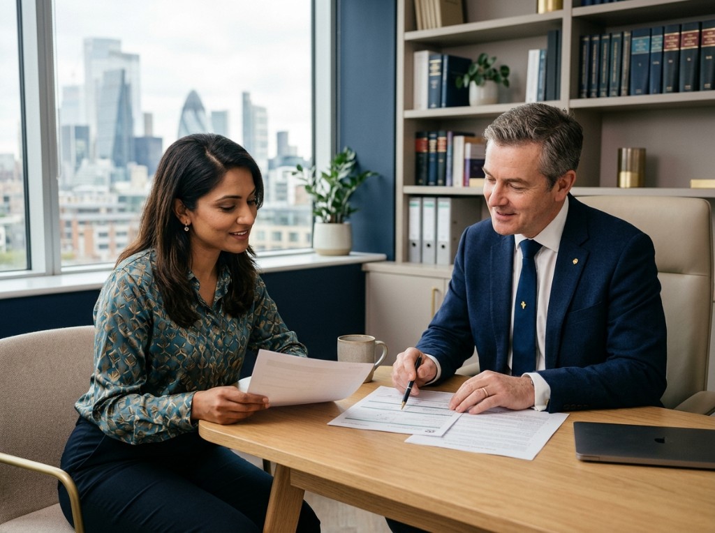 Newcastle Legal Centre consultation — advisors reviewing documents together in a modern office